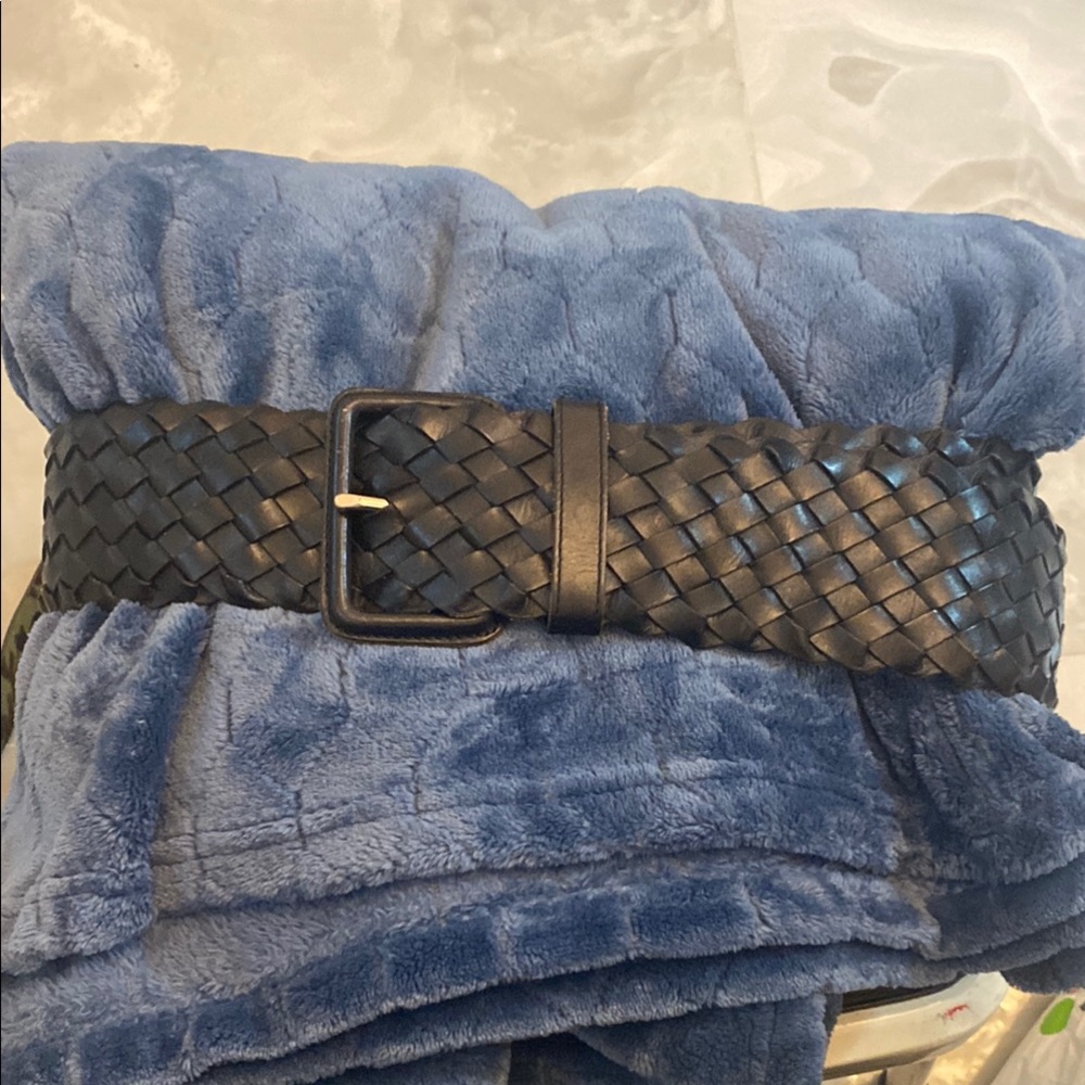 Club Monaco all leather bag Sleek Black Woven Leather Belt